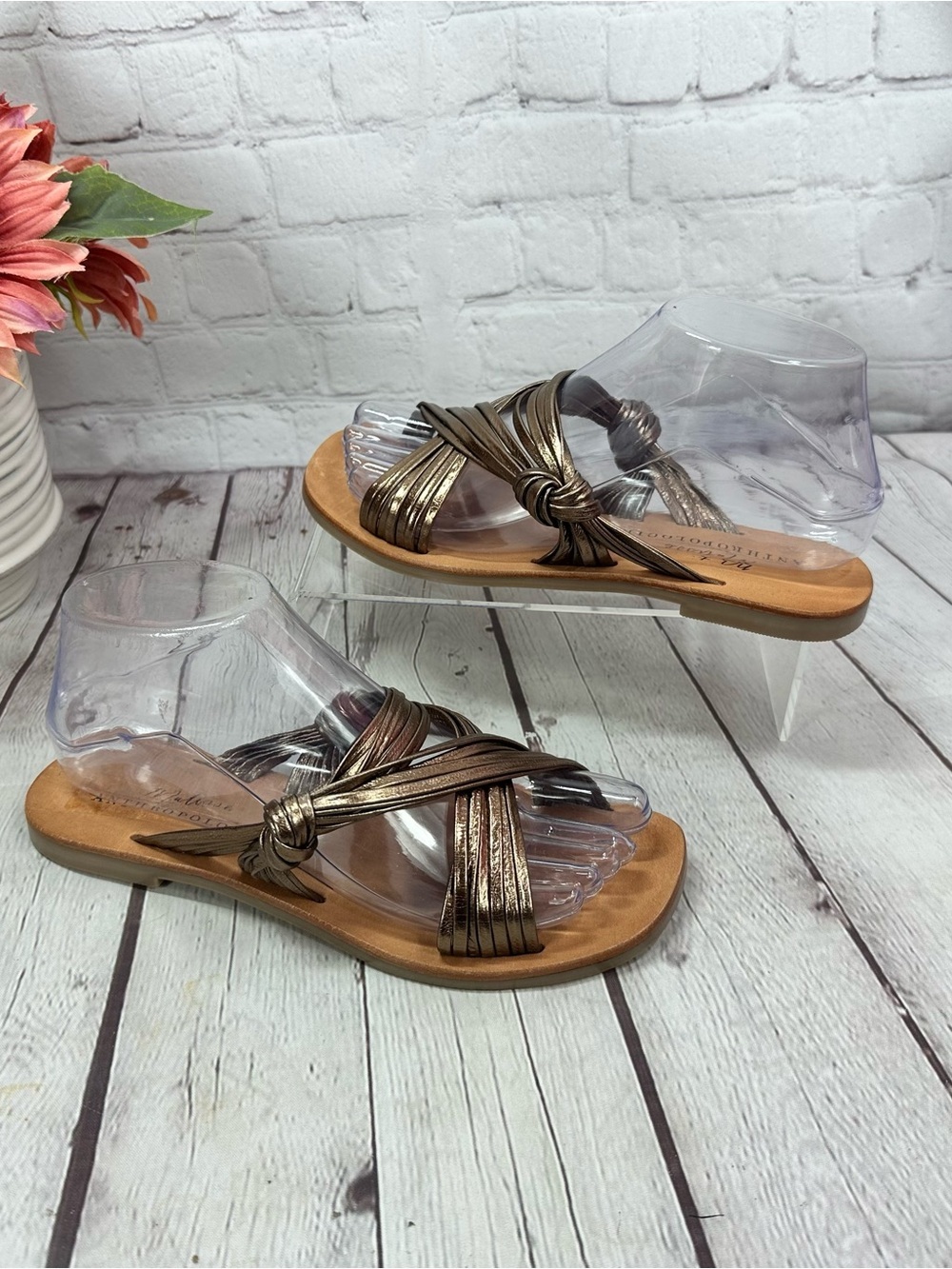 Anthropologie Matisse mystic Metallic Bronze Knotted Slide Sandals women 6 beach
